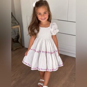 NWT: White Girls Dress with Floral Trim